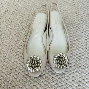 Anne Klein Cream/Champagne Slingback Low Heel with Beaded Accent